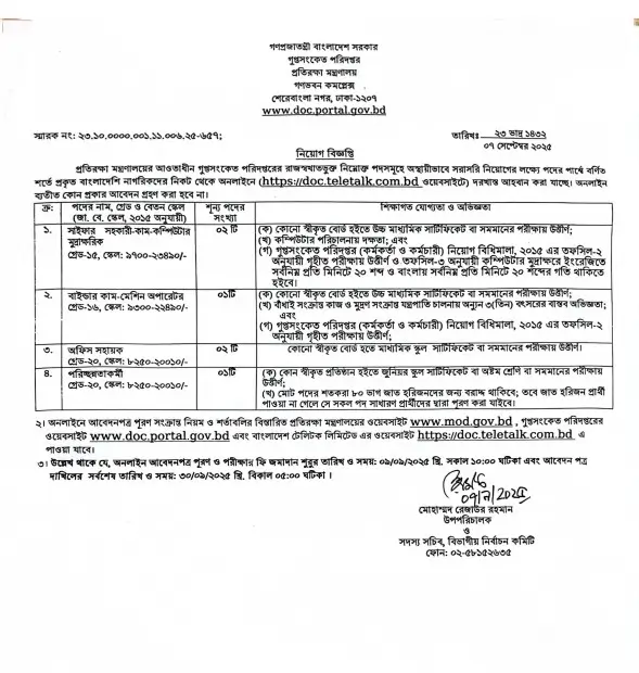 Ministry of Defence Job Circular Image 2025