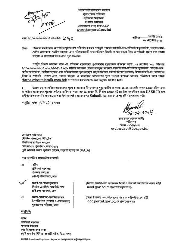 Ministry of Defence Job Circular Image