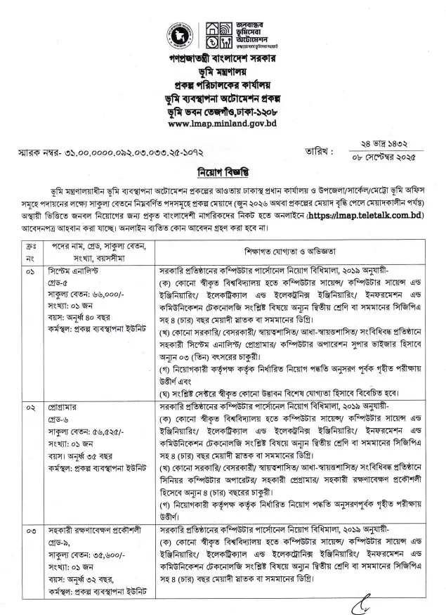 Ministry of Land Job Circular Image
