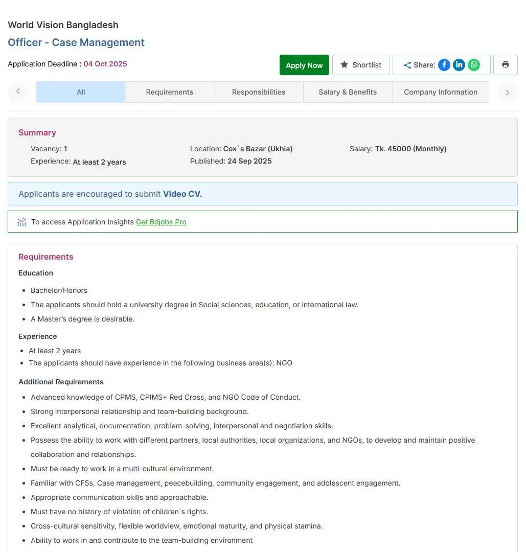 World Vision Bangladesh Job Circular Image