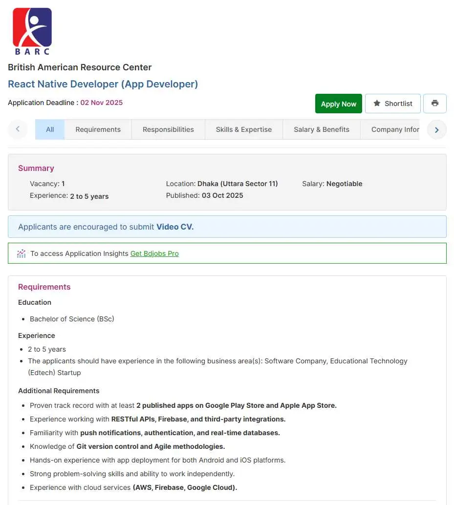 British American Resource Center Job Circular Image