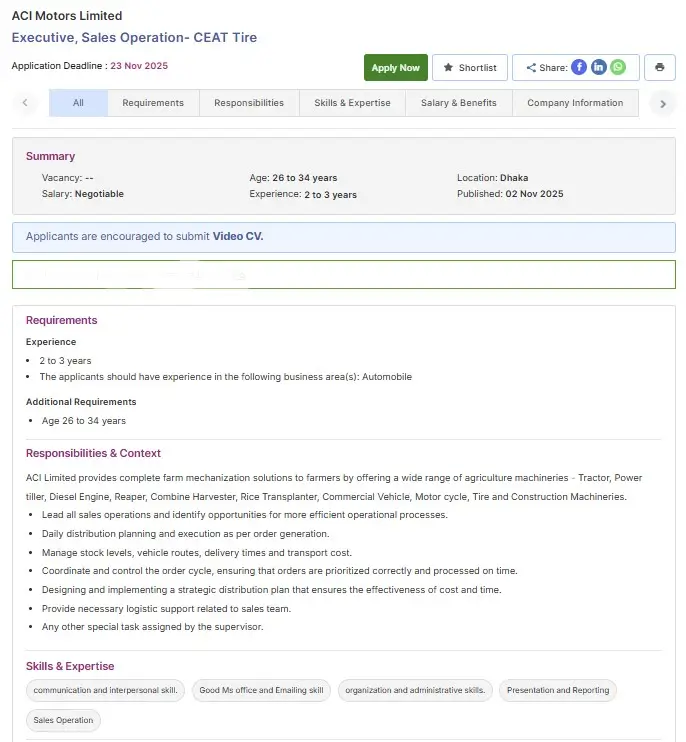 ACI Motors Limited Job Circular 2025 Image