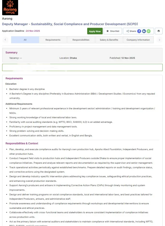 Aarong Job Circular Image 2025