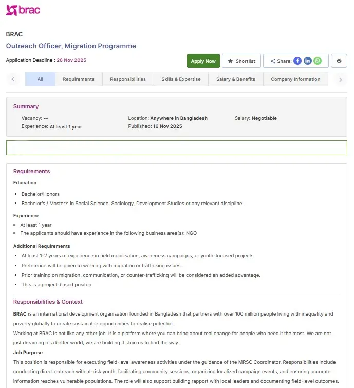 BRAC Outreach Officer Job Circular Image 2025