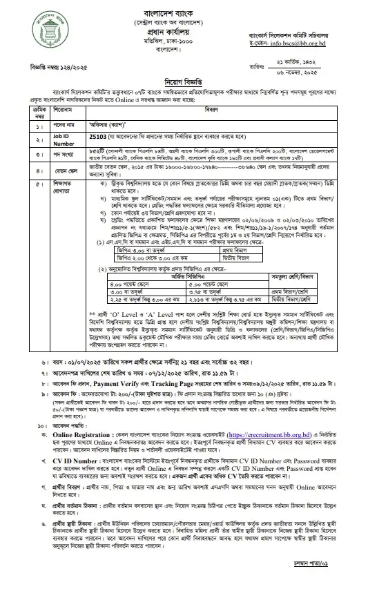 Bangladesh Bank Job Circular Image 2025