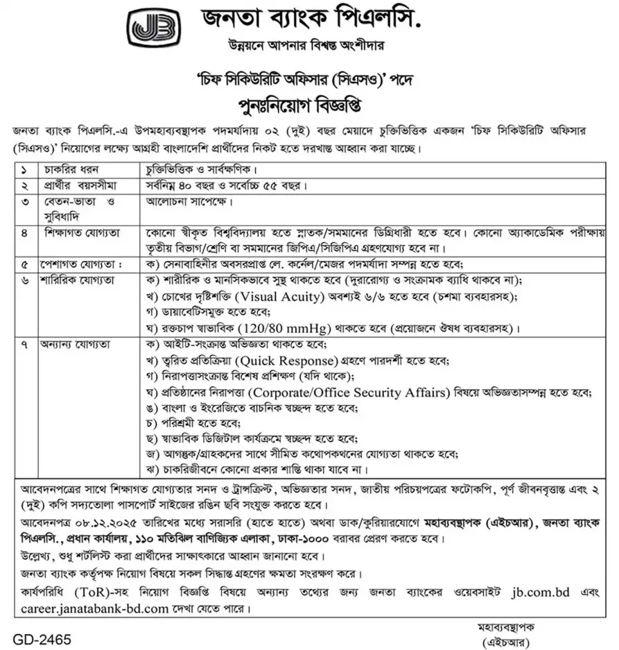 Janata Bank Limited Job Circular Image 2025