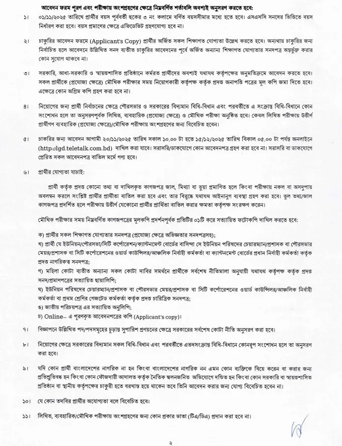 Local Government Division Job Circular 2025 02