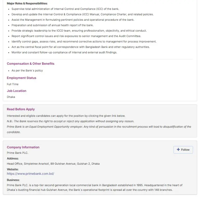 Prime Bank Job Circular Image